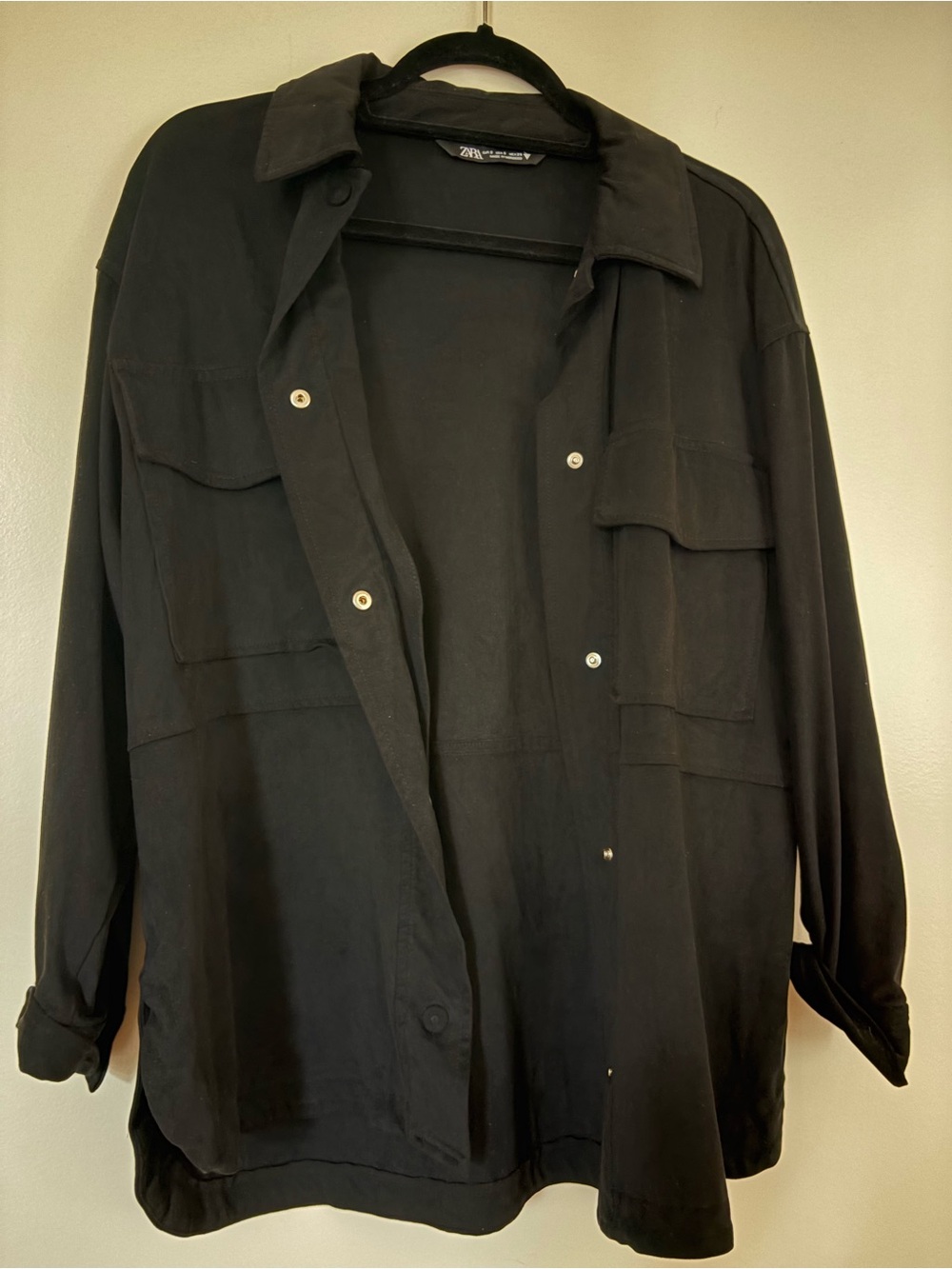 Zara Women’s Suede Black Button-Front Shirt Jacket
